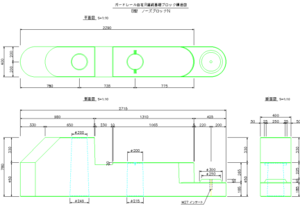 自在R連続基礎 B型(ノーズブロック・分流ノーズブロックドラム) 標準断面図