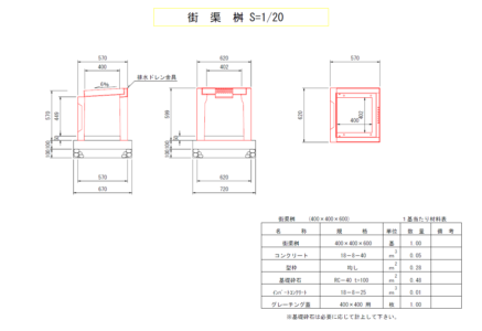街渠桝 標準断面図